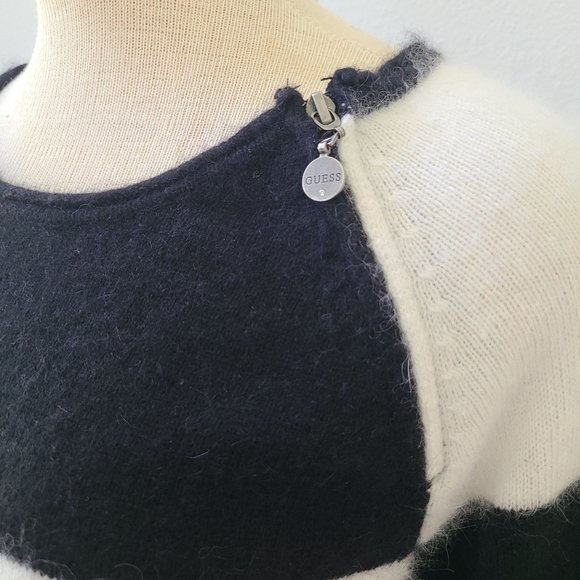 SALE 💥Guess Sweater Black White Striped Women’s Knit Top High Low Zipper,Size L - Picture 4 of 12
